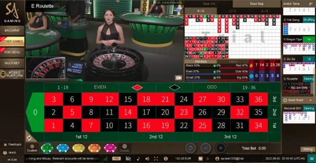 SA Gaming’s demo roulette featuring a live dealer.