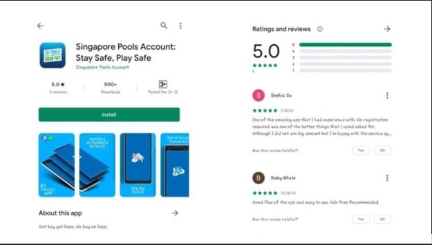 Fake Singapore Pools mobile app on Google Play store grabbed from Channel News Asia. (Screengrab: Singapore Police Force)